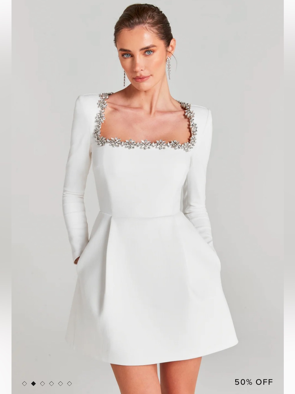 Nadine Merabi kimberly crystal trim neckline mini dress in white